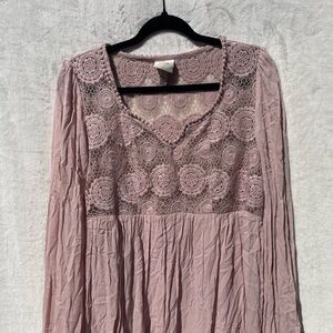 Knox Rose Pink Lace Blouse Size XL | Cottagecore Romantic Plus Size Top
